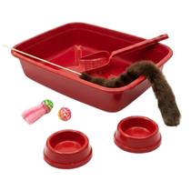Kit Caixa de Areia Bandeja Gato Prime 7 Peças Vermelho