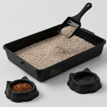 Kit Caixa De Areia Com Bandeja Pá Higiênica Comedouro - Gato Kit Caixa De Areia Com Bandeja Pá Higiênica Comedouro - Gato