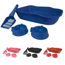 Kit Caixa De Areia Com Pá Comedouro E Bebedouro Para Gatos