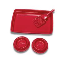 Kit Caixa de Areia Para Gatos Bebedouro Comedouro e Pázinha Kit Caixa de Areia Para Gatos Bebedouro Comedouro e Pázinha