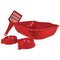 Kit Caixa de Areia Para Gatos Com Pá e Comedouro Durasingle Kit Caixa de Areia Para Gatos Com Pá e Comedouro Durasingle