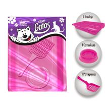 Kit Caixa de Areia Para Gatos com Pazinha + Pote Comedouro Furacão Pet