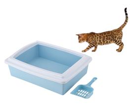 Kit Caixa de Areia Para Gatos e Pazinha Banheiro Media Azul