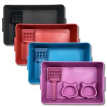 Kit Caixa de Areia para Gatos Higiênico com Pá Comedouro Bebedouro Banheira Sanitário Kit Caixa de Areia para Gatos Higiênico com Pá Comedouro Bebedouro Banheira Sanitário