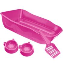 Kit Caixa de Areia para Gatos Pet Grandes Banheiro Sanitario Bandeja Furba Durapets Cores:Rosa Kit Caixa de Areia para Gatos Pet Grandes Banheiro Sanitario Bandeja Furba Durapets Cores:Rosa