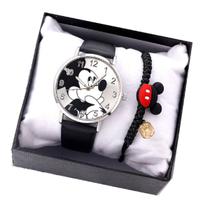 Kit Caixa De Relógio Analógico E Pulseira Mickey Ajustável