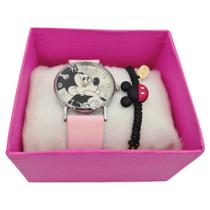 Kit Caixa De Relógio Analógico E Pulseira Mickey Ajustável