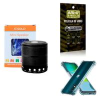 Kit Caixa de Som Bluetooth + Capinha Motorola E13 + Película 3D