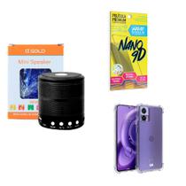 Kit Caixa de Som Bluetooth + Capinha Motorola Edge30 Neo + Película 9D - AGold