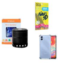 Kit Caixa de Som Bluetooth + Capinha Samsung A04 E + Película 9D - AGold