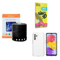 Kit Caixa de Som Bluetooth + Capinha Samsung M13 + Película 9D - AGold