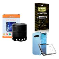 Kit Caixa de Som Bluetooth + Capinha Samsung S10 Plus + Película 3D