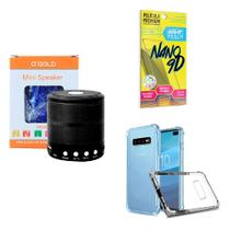 Kit Caixa de Som Bluetooth + Capinha Samsung S10 Plus + Película 9D