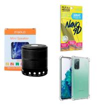 Kit Caixa de Som Bluetooth + Capinha Samsung S20 Fe + Película 9D
