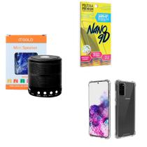 Kit Caixa de Som Bluetooth + Capinha Samsung S20 Plus + Película 9D