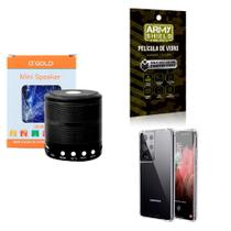 Kit Caixa de Som Bluetooth + Capinha Samsung S21 Ultra + Película 3D