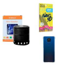 Kit Caixa De Som + Capinha Motorola E7 Plus + Película 9D - Agold