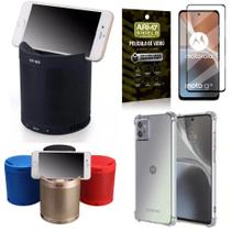 Kit Caixa de Som Potente Q3 Moto G32 com Capa e Película 3D Armyshield