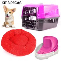 Kit Caixa de Transporte nº1 Rosa + Cama Nuvem M + Fonte Bebedouro para Cães e Gatos Tobo Bivolt