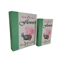 Kit Caixa Decorativa Livro Fake Flores Verde 2 Peças