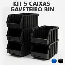 Kit Caixa Gaveta BIN N3 Organizadora Plástica Empilhável Parafusos Ferramentas Oficina Gaveteiro Azul ou Preto