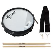 Kit Caixa Guerra Talabarte Baqueta Tarol Infantil 06x10" Inox Aro Preto Kit Caixa Guerra Talabarte Baqueta Tarol Infantil 06x10" Inox Aro Preto