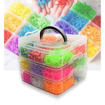 Kit Caixa Maleta Divertida Organizadora + 2500 Elásticos Pulseira Pulseirinha De Silicone