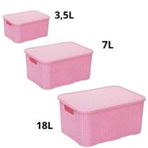 Kit Caixa Organizadora 18L + 7L + 3,5L Rosa - Monte Libano Kit Caixa Organizadora 18L + 7L + 3,5L Rosa - Monte Libano