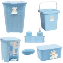 Kit Caixa Organizadora Cesto de roupas Rattan bebê Balde Lixeira Saboneteira - Menino ou Menina