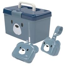 Kit caixa organizadora com alça, porta chupetas e saboneteira urso Plasutil