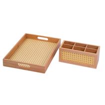 Kit caixa organizadora com nichos de bambu e bandeja retangular de bambu 39cm - Oikos