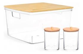 Kit Caixa Organizadora Com Tampa Porta Algodão Banheiro 3 Pç