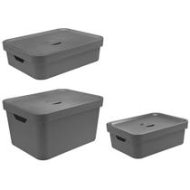 Kit Caixa Organizadora Cube Com Ampa Chumbo 3 Peças - Ou