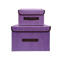 Kit Caixa Organizadora Dobrável com Tampa Alça para Closet Guarda Roupa e Prateleira Brinquedos Multiuso Roxo