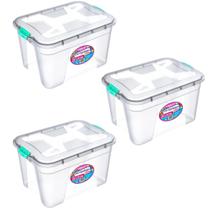 Kit caixa organizadora grande transparente com tampa e travas 20 litros