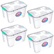 Kit caixa organizadora grande transparente com tampa e travas 20 litros