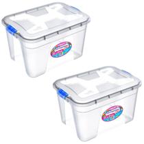 Kit caixa organizadora grande transparente com tampa e travas 30 litros