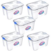 Kit caixa organizadora grande transparente com tampa e travas 30 litros