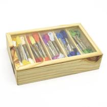 Kit Caixa Organizadora para Meadas Pinus com Tampa Transparente + 72 Linhas para Bordar
