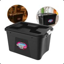 Kit Caixa Organizadora Plástica Preta 56 Litros Grande Tampa Trava Reforçada Multiuso Portátil Casa Kit Caixa Organizadora Plástica Preta 56 Litros Grande Tampa Trava Reforçada Multiuso Portátil Casa