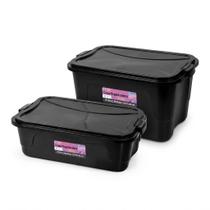 Kit Caixa Organizadora Plástica Tampa Trava Multiuso 9 Litros 15 Litros Preta Transparente Kit Caixa Organizadora Plástica Tampa Trava Multiuso 9 Litros 15 Litros Preta Transparente