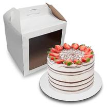 Kit Caixa p/ Bolo c/ Visor Branca 30x30x29 + Cake Board