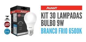 Kit Caixa Pack 30 Lampada Bulbo 9w Branco Frio 6500k Avant