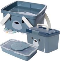 Kit caixa porta fraldas com alça, caixa com alça e porta lenço umedecido urso Plasutil