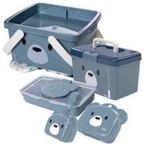 Kit caixa porta fraldas com alça, caixa com alça, porta chupetas, porta lenço umedecido e saboneteira urso Plasutil Kit caixa porta fraldas com alça, caixa com alça, porta chupetas, porta lenço umedecido e saboneteira urso Plasutil
