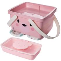 Kit caixa porta fraldas com alça e porta lenço umedecido ursa Plasutil