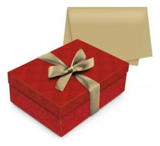 Kit Caixa Presente Retangular Vermelha P 1 Unid Fita Seda - caixa de presente