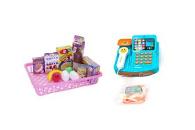 Kit Caixa Registradora C/ Som Cestinha Frutas Mercado Comida