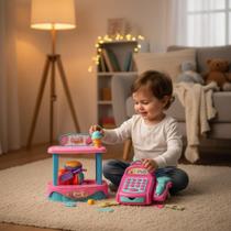Kit Caixa Registradora Infantil com Sorveteira, Brinquedo Eletrônico, Som, Luz, Multifunção, Rosa Kit Caixa Registradora Infantil com Sorveteira, Brinquedo Eletrônico, Som, Luz, Multifunção, Rosa