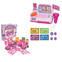 Kit Caixa Registradora Menina Rosa + Jogo Meu Chazinho Rosa